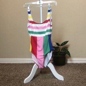 ONIA RAINBOW STRIPE PLACEMENT ONE-PIECE SWIMSUIT